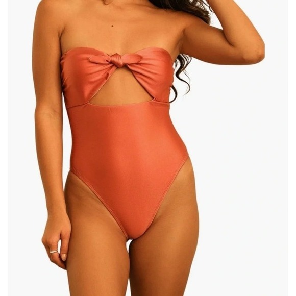 Dippin Daisy Other - NEW Dippin Daisys Devon Strapless Tie Front One Piece Swimsuit Dusty Rose Medium